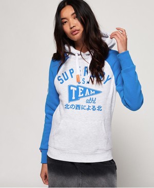 Superdry Team Sport Raglan Női Kapucnis Pulóver Szürke/Kék | CWNDJ1536